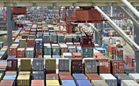 a container ship docked at a port